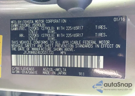 2016 Lexus Nx 200T z USA, uszkodzony, nr VIN JTJYARBZ4G2031733